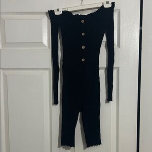 Black Off-Shoulder Buttoned Jumpsuit